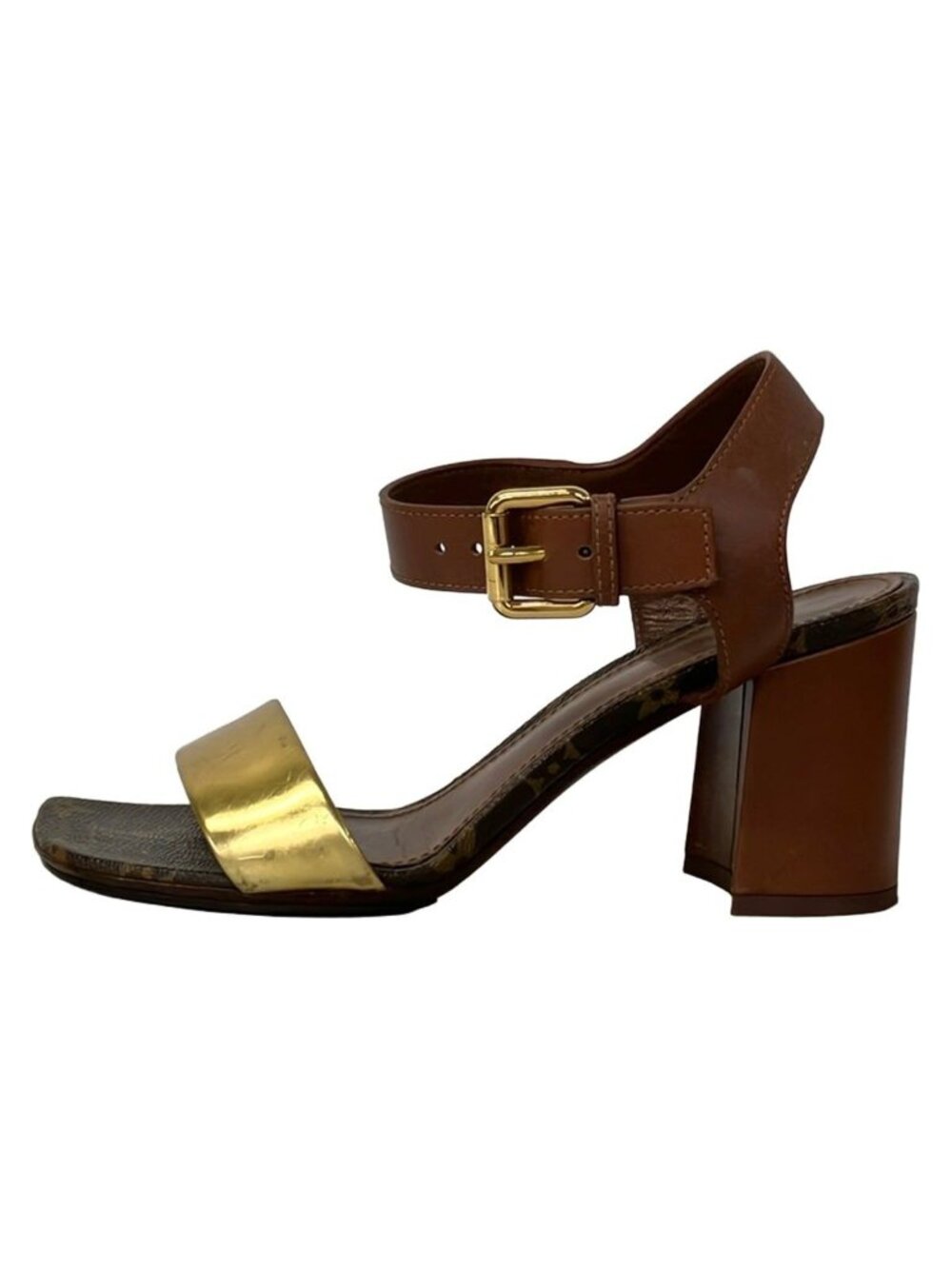 Louis Vuitton Sandals Dark Brown Gold Monogram Leather